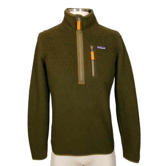 Patagonia Men's Retro Pile Pullover Olive Green Sz Small - Picture 1 of 10